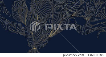 Luxury abstract wave pattern, elegant gold lines on a dark background. Modern vector Japanese style, smooth curves, organic shape, premium decorative texture. Luxury abstract wave pattern, elegant gold lines on a dark background. Modern vector Japanese style, smooth curves, organic shape, premium decorative texture. 136090188