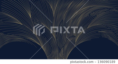 Luxury abstract wave pattern, elegant gold lines on a dark background. Modern vector Japanese style, smooth curves, organic shape, premium decorative texture. Luxury abstract wave pattern, elegant gold lines on a dark background. Modern vector Japanese style, smooth curves, organic shape, premium decorative texture. 136090189