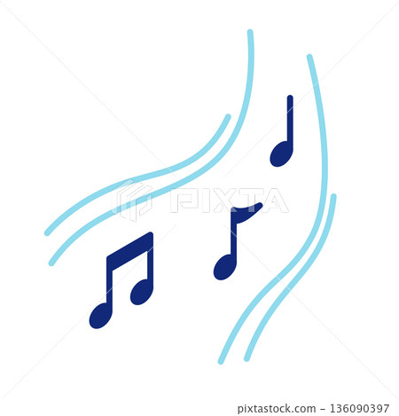 An image illustration of a sound, melody, or notification sound. An illustration icon of flowing musical notes. 136090397