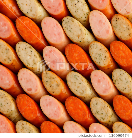 The three different flavors are beautifully arranged in a colorful sausage texture. The three different flavors are beautifully arranged in a colorful sausage texture. 136090474