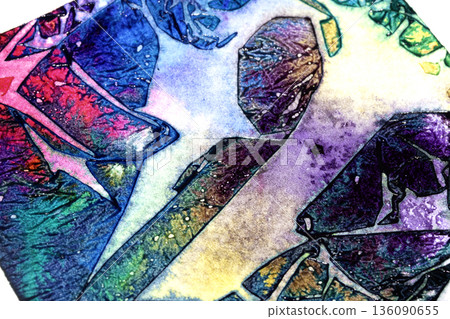 Abstract coloured ink geometric stained glass style paint background Abstract coloured ink geometric stained glass style paint background 136090655