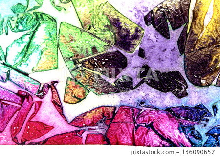 Abstract coloured ink geometric stained glass style paint background 136090657