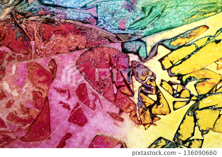 Abstract coloured ink geometric stained glass style paint background Abstract coloured ink geometric stained glass style paint background 136090660