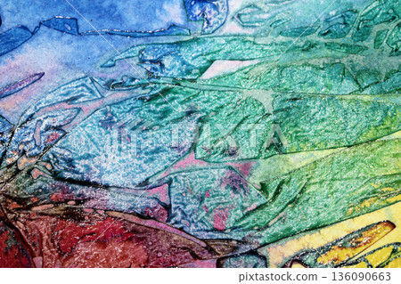 Abstract coloured ink geometric stained glass style paint background Abstract coloured ink geometric stained glass style paint background 136090663