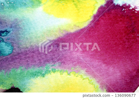 Vibrant colour ink splash rainbow paint background 136090677