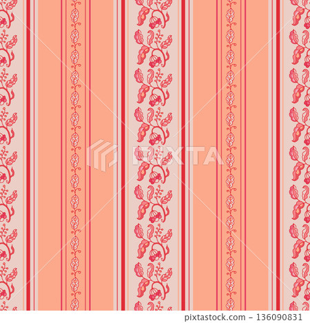 Soft Coral Folk Stripe Border Print 136090831