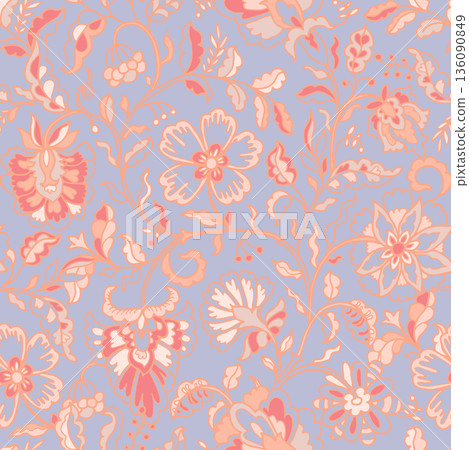 Pastel Folk Floral Baroque Ornament Print 136090849