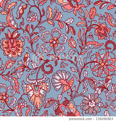 Warm Folk Baroque Floral Ornament Print Warm Folk Baroque Floral Ornament Print 136090863