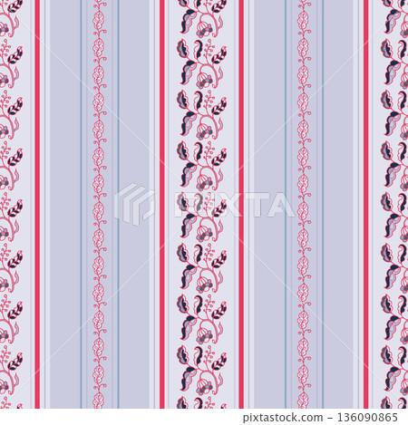 Vintage Folk Stripe Floral Border Print Vintage Folk Stripe Floral Border Print 136090865