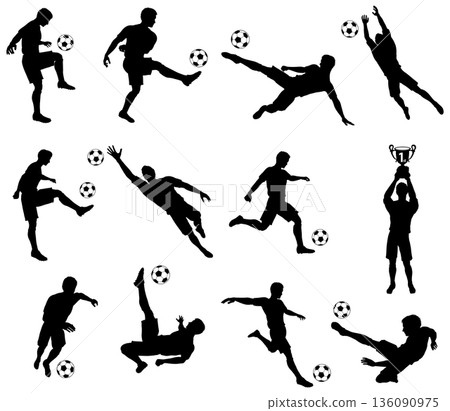Silhouettes Soccer Players Silhouettes Soccer Players 136090975