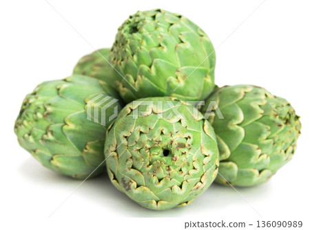 green artichokes on white background 136090989