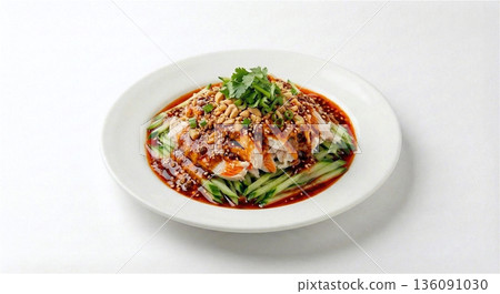 Slobber chicken, Sichuan cuisine, Dim Sum, All-you-can-eat menu, White background 136091030