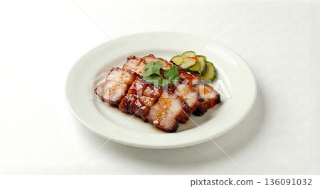 叉燒烤豬肉中式點心自助餐菜單 白色背景 1份 136091032