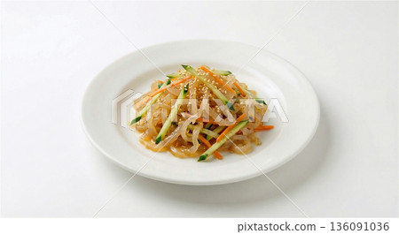 Jellyfish salad Chinese cold dish Dim sum All-you-can-eat menu White background Jellyfish salad Chinese cold dish Dim sum All-you-can-eat menu White background 136091036