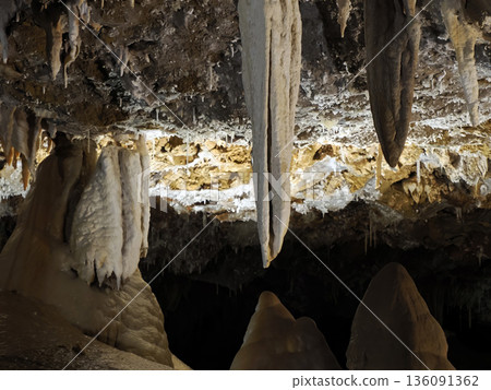 stalactites and stalagmites inside karst caves carved out by water stalactites and stalagmites inside karst caves carved out by water 136091362