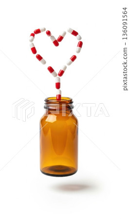 Heart Shape Formed by Capsules from Medical Jar 136091564