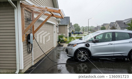 Home electric vehicle charging station protection in rain Home electric vehicle charging station protection in rain 136091723