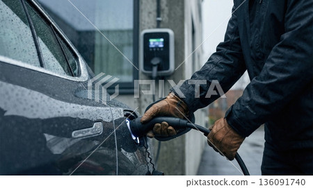 Home electric vehicle charging station protection in rain Home electric vehicle charging station protection in rain 136091740