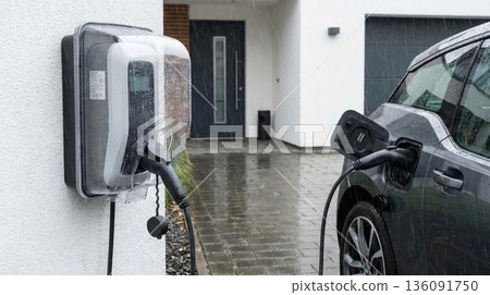 Home electric vehicle charging station protection in rain 136091750