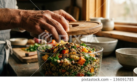 Modern Healthy Meal Prep with Glass Containers on Kitchen Table Modern Healthy Meal Prep with Glass Containers on Kitchen Table 136091785