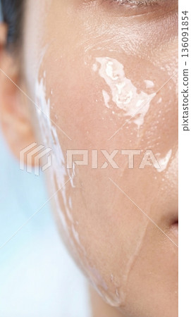 Deep Hydration Moisture Barrier On Female Face Glass Skin Look Deep Hydration Moisture Barrier On Female Face Glass Skin Look 136091854