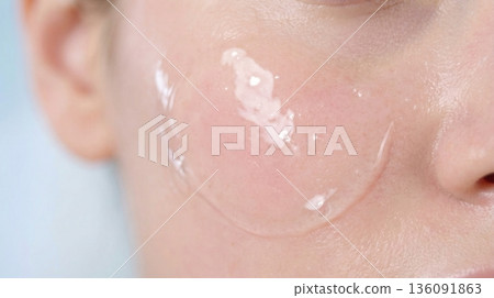 Deep Hydration Moisture Barrier On Female Face Glass Skin Look Deep Hydration Moisture Barrier On Female Face Glass Skin Look 136091863