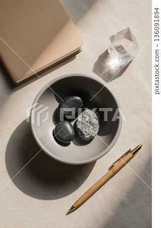 Crypto Storage Types as Natural Stones in Ceramic Bowl 136091894