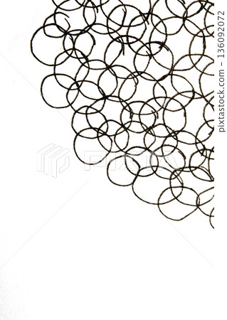 Intertwining hand drawn cirles spheres white and black illustration background 136092072