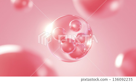 粉紅色微膠囊氣泡 | 美容精華成分圖片的透明氣泡背景 136092235