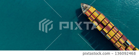 Aerial view container ship carrier container on the sea, Global business logistics and Global trade transportation, Container ship freight shipping import export logistics supply chain. 136092468
