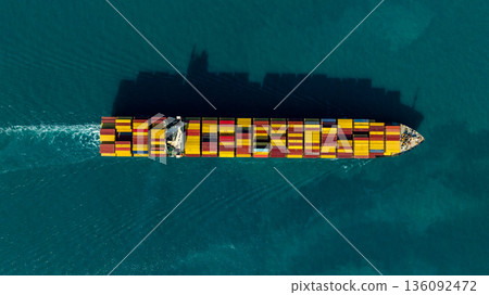 Aerial view container ship carrier container on the sea, Global business logistics and Global trade transportation, Container ship freight shipping import export logistics supply chain. 136092472