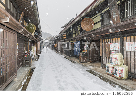 Hida Takayama Snow Old Townscape 136092596