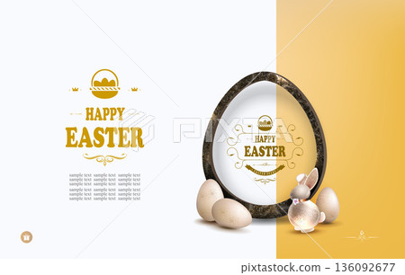 Happy Easter. Festive card with an Easter egg and bunny silhouette 136092677