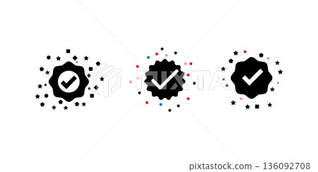 Checkmark Badges With Confetti Celebrating Verification, Approval, And Success Icons Checkmark Badges With Confetti Celebrating Verification, Approval, And Success Icons 136092708
