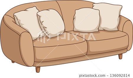 Hand Drawn Minimalist Illustration of a Cozy 2-Seater Sofa with Cushions for Living Room and Interior Home Design Hand Drawn Minimalist Illustration of a Cozy 2-Seater Sofa with Cushions for Living Room and Interior Home Design 136092814