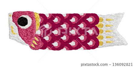 【紅鯉魚飄帶】手工刺繡插畫材質 【紅鯉魚飄帶】手工刺繡插畫材質 136092821