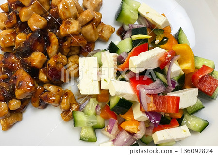 Teriyaki Chicken and Fresh Feta Salad 136092824