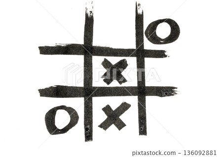 Tic Tac Toe Noughts and Crosses Childrens Board Game on White Background Tic Tac Toe Noughts and Crosses Childrens Board Game on White Background 136092881