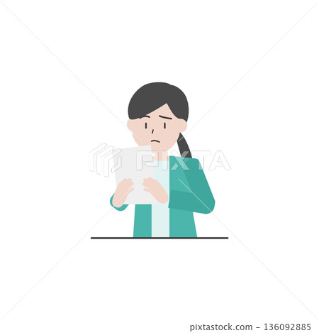 圖解：一位女士正在查看文件，神情憂慮－商務場景，確認和流程有問題。 136092885