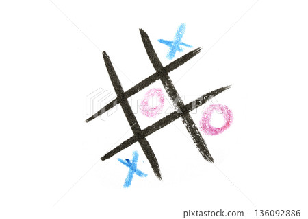 Tic Tac Toe Noughts and Crosses Childrens Board Game on White Background Tic Tac Toe Noughts and Crosses Childrens Board Game on White Background 136092886