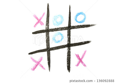Tic Tac Toe Noughts and Crosses Childrens Board Game on White Background Tic Tac Toe Noughts and Crosses Childrens Board Game on White Background 136092888
