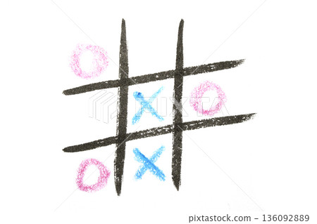 Tic Tac Toe Noughts and Crosses Childrens Board Game on White Background Tic Tac Toe Noughts and Crosses Childrens Board Game on White Background 136092889