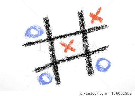 Tic Tac Toe Noughts and Crosses Childrens Board Game on White Background Tic Tac Toe Noughts and Crosses Childrens Board Game on White Background 136092892