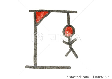 Cartoon hand drawn hangman paper game spelling Cartoon hand drawn hangman paper game spelling 136092926