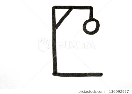 Cartoon hand drawn hangman paper game spelling Cartoon hand drawn hangman paper game spelling 136092927
