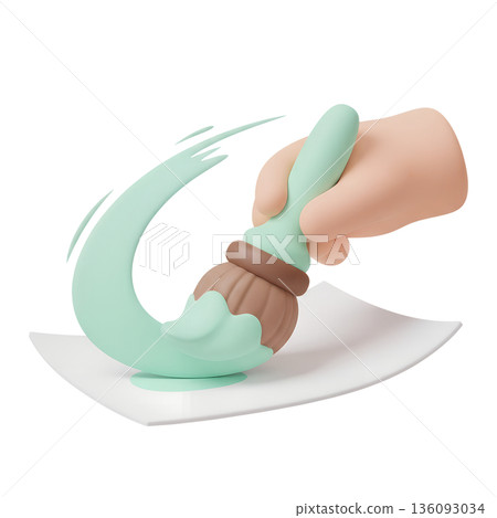 Creative 3d render of a hand painting a bold, fluid mint green brush stroke on a clean background, ideal for art, design, and branding concepts Creative 3d render of a hand painting a bold, fluid mint green brush stroke on a clean background, ideal for art, design, and branding concepts 136093034