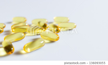 Close up fish oil capsule on white background 136093055