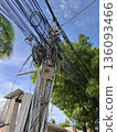 Dense Overhead Power And Internet Cables On Street Pole In Vietnam 136093466