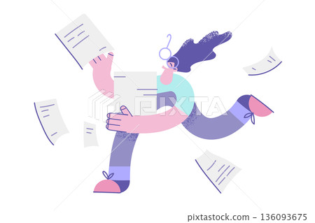 Happy girl run with paperwork excited with good news Happy girl run with paperwork excited with good news 136093675