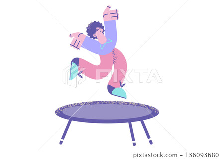 Happy kid have fun jump on trampoline 136093680